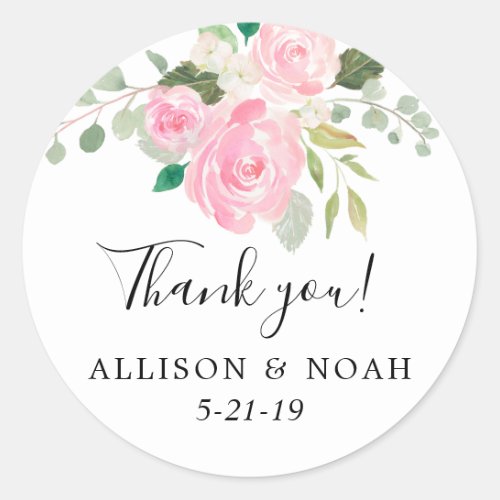 Blush pink greenery summer spring floral favor classic round sticker
