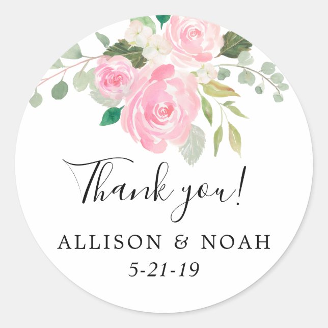 Blush pink greenery summer spring floral favor classic round sticker (Front)