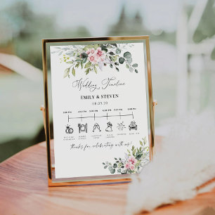 Blush Pink Greenery Wedding Timeline Sign