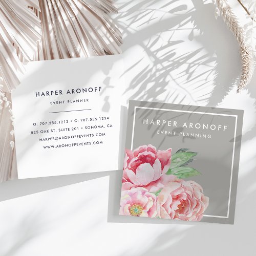Blush Pink  Greige Antique Peony Square Square Business Card