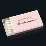 Blush Pink Grey Bridesmaid Wedding Custom Gift Matchboxes<br><div class="desc">Check out these Blush Pink Grey Bridesmaid Custom Wedding Matchboxes.  The modern simple design has a customizable pastel pink background and the text is "will you be my bridesmaid" in grey calligraphy script lettering.
Customize the color if you wish.
CLICK PERSONALIZE TEMPLATE OPTION AND FOLLOW THE PROMPT</div>