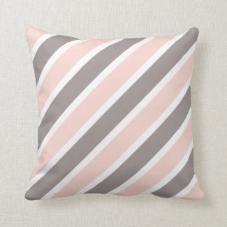 Blush Pink Grey Diagonal Stripes Throw Pillow