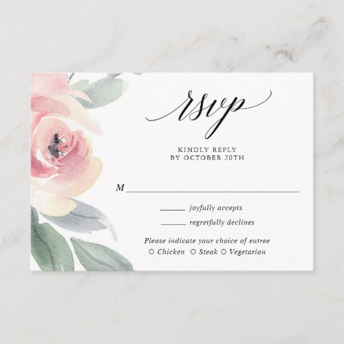 Blush pink grey floral elegant wedding RSVP Enclosure Card