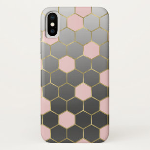 Blush Pink Grey & Gold Hexagon Modern Glam iPhone X Case