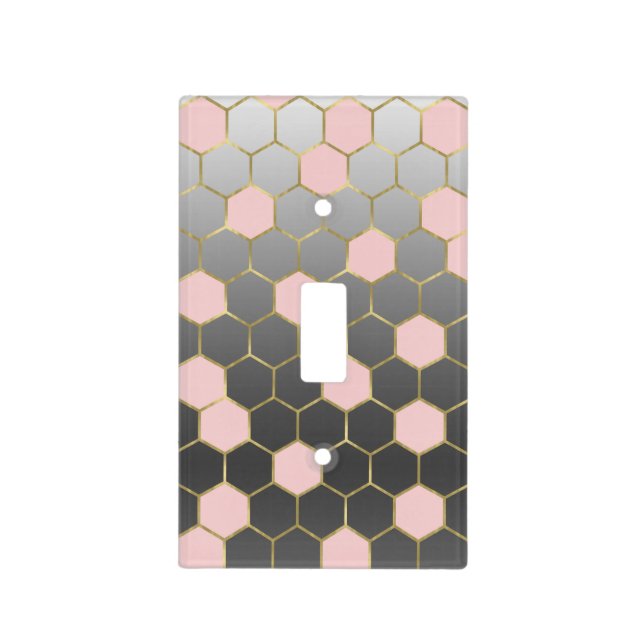 Blush Pink Grey & Gold Hexagon Modern Glam Light Switch Cover (Front)
