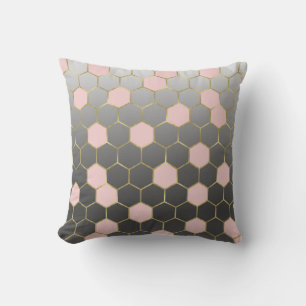 Blush Pink Grey & Gold Hexagon Modern Glam Throw Pillow