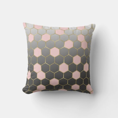 Blush Pink Grey  Gold Hexagon Modern Glam Throw Pillow