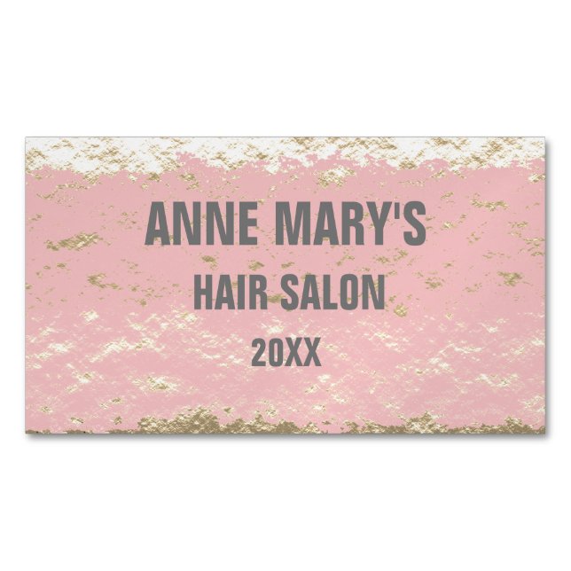 Blush Pink Grey Hair Salon Gold Glitter Patterns Business Card Magnet (Front)