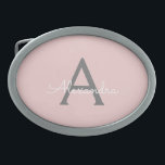 Blush Pink Grey Modern Script Girly Monogram Name Belt Buckle<br><div class="desc">Blush Pink and Grey Simple Script Monogram Name Belt Buckle. This makes the perfect graduation,  sweet 16 16th,  18th,  21st,  30th,  40th,  50th,  60th,  70th,  80th,  90th,  100th birthday,  wedding,  bridal shower,  anniversary,  baby shower or bachelorette party gift for someone that loves glam luxury and chic styles.</div>