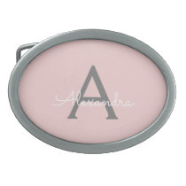 Blush Pink Grey Modern Script Girly Monogram Name Belt Buckle
