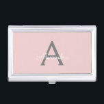 Blush Pink Grey Modern Script Girly Monogram Name Business Card Case<br><div class="desc">Blush Pink and Grey Simple Script Monogram Name Business Card Holder. This makes the perfect sweet 16 birthday,  wedding,  bridal shower,  anniversary,  baby shower or bachelorette party gift for someone that loves glam luxury and chic styles.</div>