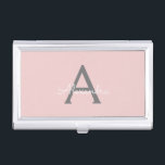 Blush Pink Grey Modern Script Girly Monogram Name Business Card Case<br><div class="desc">Blush Pink and Grey Simple Script Monogram Name Business Card Holder. This makes the perfect sweet 16 birthday,  wedding,  bridal shower,  anniversary,  baby shower or bachelorette party gift for someone that loves glam luxury and chic styles.</div>
