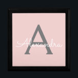 Blush Pink Grey Modern Script Girly Monogram Name Gift Box<br><div class="desc">Blush Pink and Grey Simple script Monogram Name Jewelry Keepsake Box. This makes the perfect graduation,  birthday,  wedding,  bridal shower,  anniversary,  baby shower or bachelorette party gift for someone that loves glam luxury and chic styles.</div>