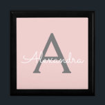 Blush Pink Grey Modern Script Girly Monogram Name Gift Box<br><div class="desc">Blush Pink and Grey Simple script Monogram Name Jewelry Keepsake Box. This makes the perfect graduation,  birthday,  wedding,  bridal shower,  anniversary,  baby shower or bachelorette party gift for someone that loves glam luxury and chic styles.</div>