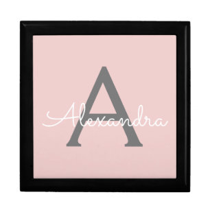 Blush Pink Grey Modern Script Girly Monogram Name Gift Box