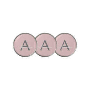 Blush Pink Grey Modern Script Girly Monogram Name Golf Ball Marker