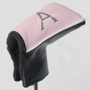 Blush Pink Grey Modern Script Girly Monogram Name Golf Head Cover