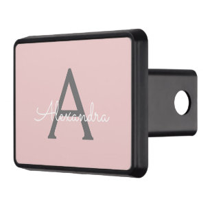 Blush Pink Grey Modern Script Girly Monogram Name Hitch Cover