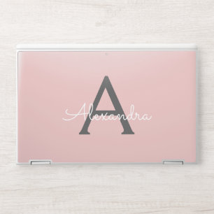 Blush Pink Grey Modern Script Girly Monogram Name HP Laptop Skin
