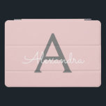 Blush Pink Grey Modern Script Girly Monogram Name iPad Pro Cover<br><div class="desc">Blush Pink and Grey Simple Script Monogram Name Laptop Case. This makes the perfect sweet 16 birthday,  wedding,  bridal shower,  anniversary,  baby shower or bachelorette party gift for someone that loves glam luxury and chic styles.</div>