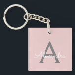 Blush Pink Grey Modern Script Girly Monogram Name Keychain<br><div class="desc">Blush Pink and Grey Simple Script Monogram Name Keychain. This makes the perfect sweet 16 birthday,  wedding,  bridal shower,  anniversary,  baby shower or bachelorette party gift for someone that loves glam luxury and chic styles.</div>