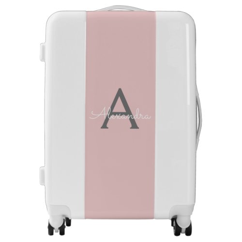 Blush Pink Grey Modern Script Girly Monogram Name Luggage