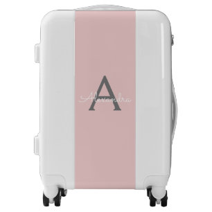 Blush Pink Grey Modern Script Girly Monogram Name Luggage