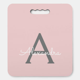 Blush Pink Grey Modern Script Girly Monogram Name Seat Cushion
