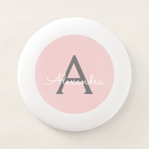 Blush Pink Grey Modern Script Girly Monogram Name Wham-O Frisbee