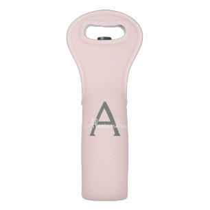 Blush Pink Grey Modern Script Girly Monogram Name Wine Bag