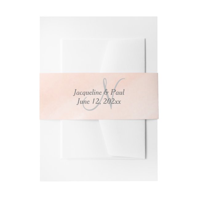 Blush Pink Grey Monogram Wedding Belly Bands Invitation Belly Band (Front Example)