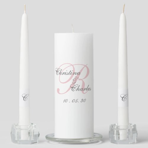 Blush Pink Grey Monogram Wedding Unity Candle Set