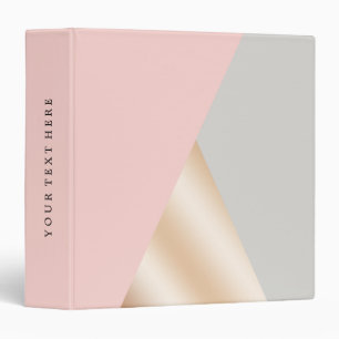 Blush pink, grey & rose gold geometric triangles 3 ring binder