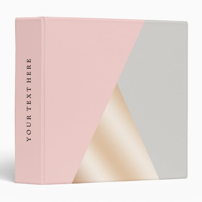 Blush pink, grey & rose gold geometric triangles 3 ring binder (Front/Spine)