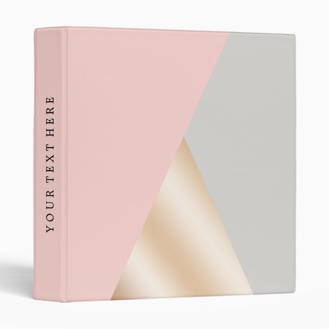 Blush pink, grey & rose gold geometric triangles 3 ring binder (Front/Spine)