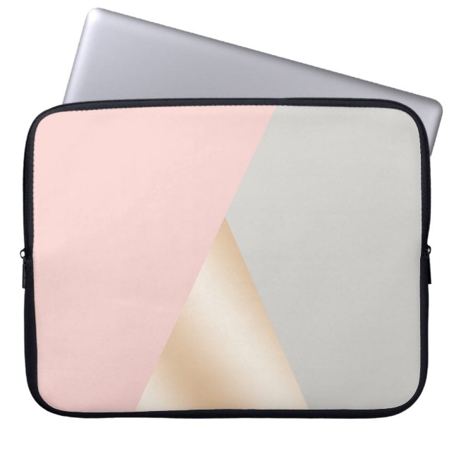 Blush pink, grey & rose gold geometric triangles laptop sleeve (Front)
