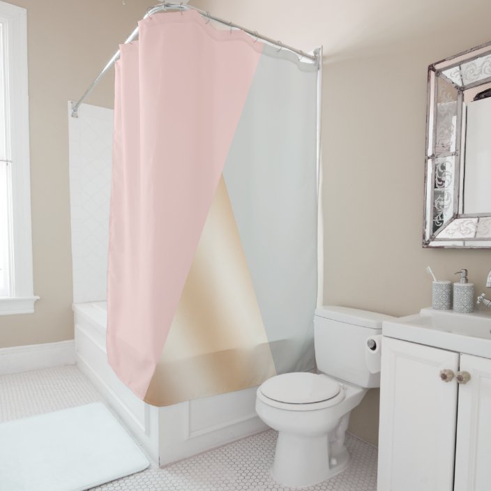 Blush Pink Grey Rose Gold Geometric Triangles Shower Curtain Zazzle Com - Blush Pink And Grey Shower Curtain