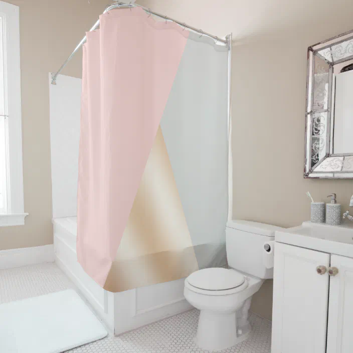 Blush Pink Grey Rose Gold Geometric, Pink And Grey Geometric Shower Curtain