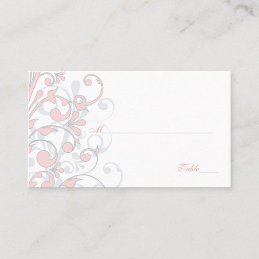 Customizable Blush Pink, Grey, White Floral Wedding Place Cards Business Cards