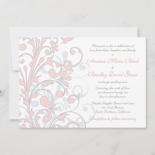 Blush Pink, Grey, &amp; White Wedding Invitation