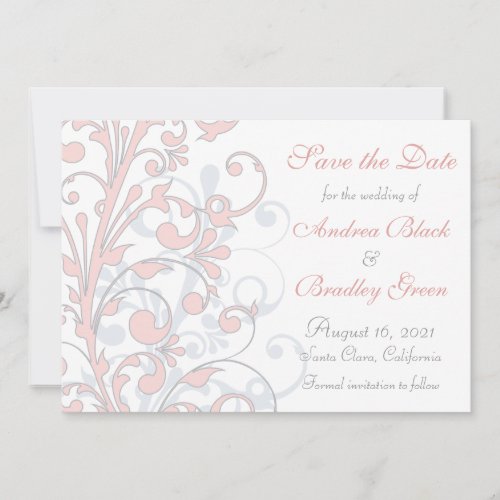 Blush Pink, Grey, White Wedding Save the Date
