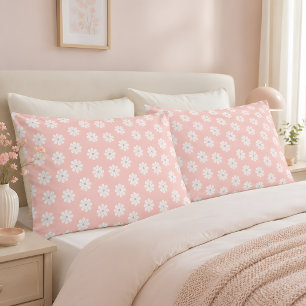 Blush Pink Groovy White Daisy Floral Pillow Case