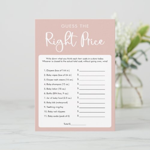Blush pink Guess the right price baby shower game Invitation