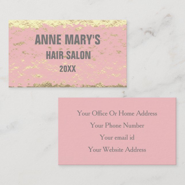 Blush Pink Hair Salon Gold Glitter Patterns Girly Business Card (Front/Back)