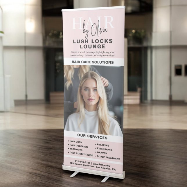 Blush Pink Hair Salon Monogram Services Photo Retractable Banner (Creator Uploaded)