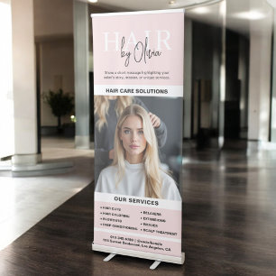 Blush Pink Hair Salon Monogram Services Photo Retractable Banner