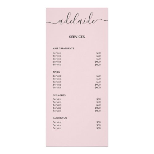 Blush Pink Hair Salon Price List Service Menu