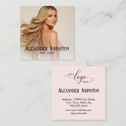 Blush Pink Hair Stylist Brand Identity Square Business Card