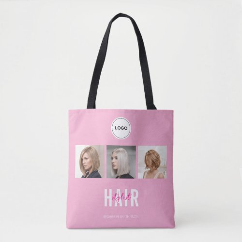 Blush Pink Hair Stylist Photo Collage Logo  Tote Bag