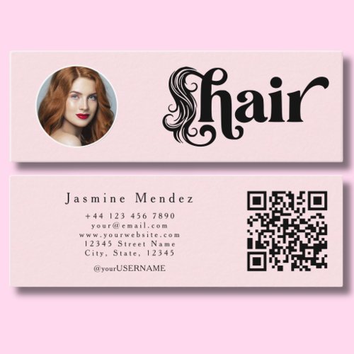 Blush Pink Hair Stylist Photo Qr Mini Business Card
